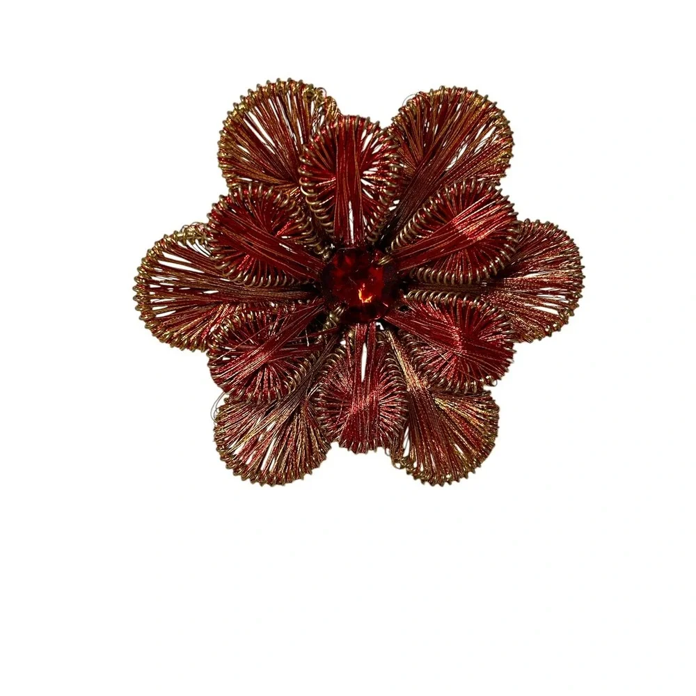 Pier 1 Wired Beaded Napkin Rings Flowers Gold and Red‎ Set of 8